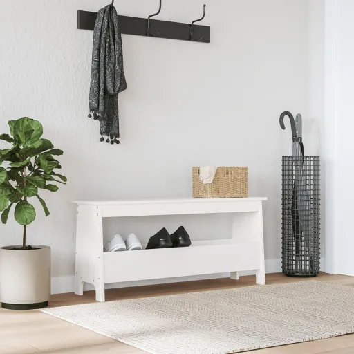 Banco de Corredor Branco 100x28x45 cm Madeira Maciça Pinho