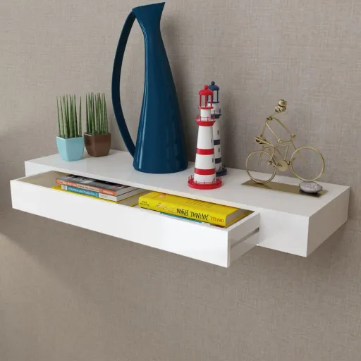 Prateleira de Parede c/ 1 Gaveta para Livros/DVD MDF Branco