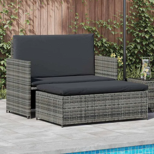 Conjunto Lounge de Jardim c/ Almofadões Vime PE Cinzento (2 pcs)