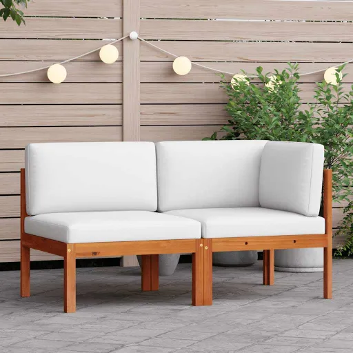 Conjunto de Lounge de Jardim  de 2 Peças com Almofadas de Madeira de Acácia e Corda