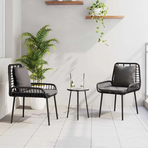 Conjunto de Jantar para Jardim   Preto e Anthracite Vime PE (3 pcs)