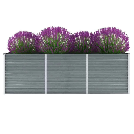 Canteiro Elevado de Jardim Aço Galvanizado 240x80x77cm Cinzento