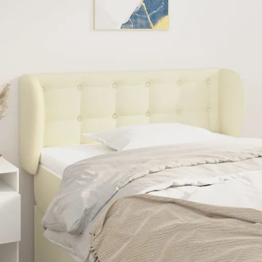 Cabeceira de Cama c/ Abas Couro Artificial 93x23x78/88 cm Creme