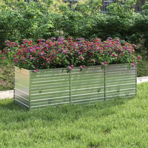 Canteiro Elevado de Jardim 240x80x77cm Aço Galvanizado Prateado