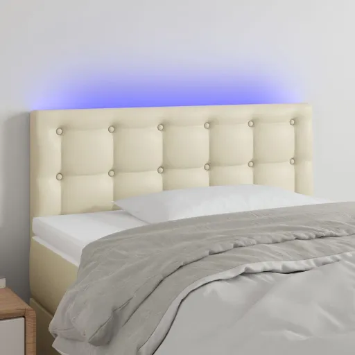 Cabeceira de Cama c/ LED 90x5x78/88 cm Couro Artificial Creme
