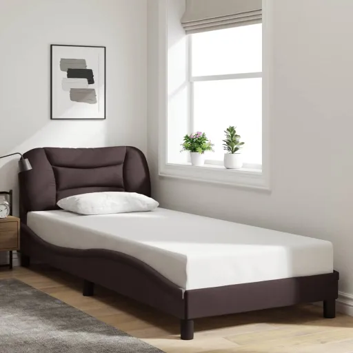 Estrutura de Cama Sem Colchão Hvar 80x200 cm Tecido Castanho-Escuro