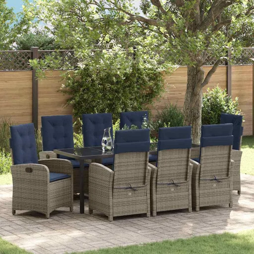 Conjunto de Jantar para Jardim   Cinzeto Vime PE (9 pcs)
