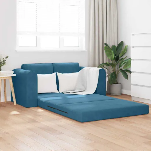 Sofá-Cama 60cm Azul Veludo