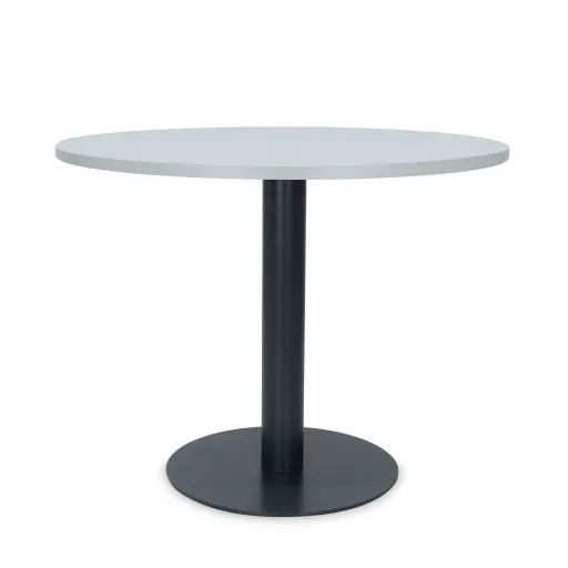 Mesa de Reunião Redonda 1000x750 mm – Tampo Cinza em Melamina, Estrutura Preta
