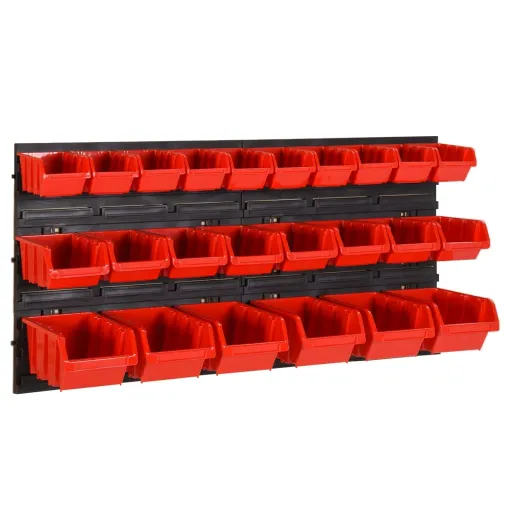 Conjunto Prateleiras de Oficina 77x39cm PP Vermelho/Preto (26 pcs)
