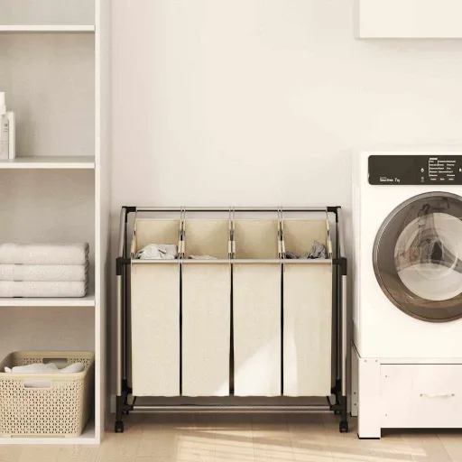 Separador de Roupa Suja com 4 Sacos Aço Creme