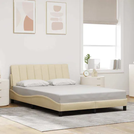 Estrutura de Cama Sem Colchão Hanko 140x190 cm Tecido Cor Creme