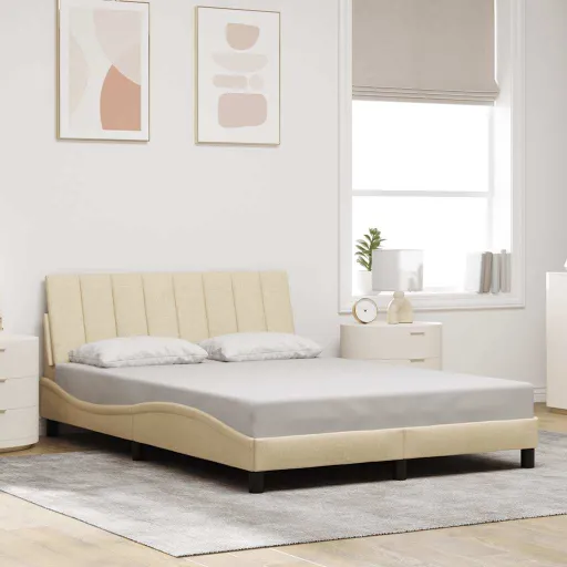 Estrutura de Cama Sem Colchão Hanko 140x190 cm Tecido Cor Creme