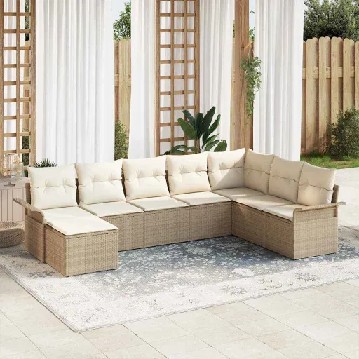 Conjunto de Sofá de Jardim   Bege Rattan Sintético (8 pcs)