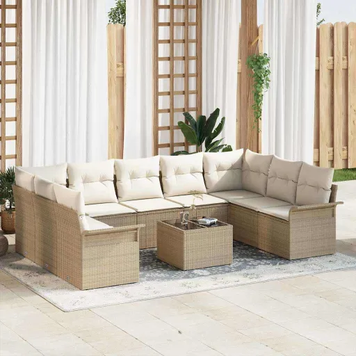 Conjunto de Sofá de Jardim   Castanho Vime PE (10 pcs)