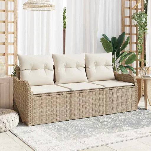 Conjunto de Sofá de Jardim   Bege Rattan Sintético (3 pcs)