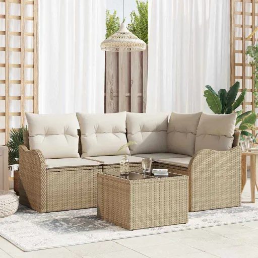 Conjunto de Sofá de Jardim   Castanho Vime PE (5 pcs)