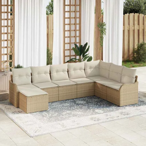 Conjunto de Sofá de Jardim   Bege e Branco Rattan Sintético (8 pcs)