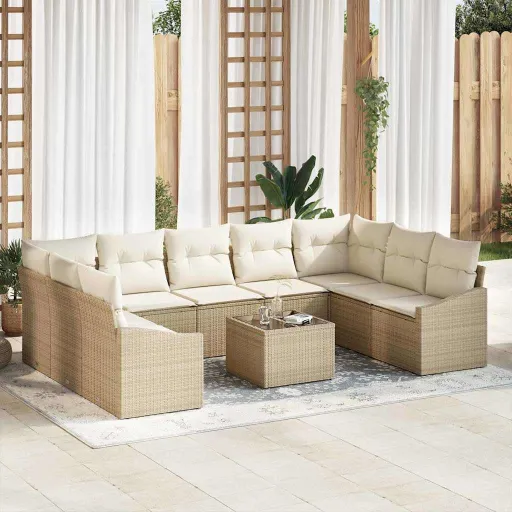 Conjunto de Sofá de Jardim Bege e Creme Vime PE