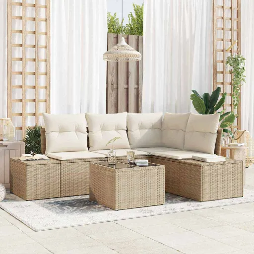 Conjunto de Sofá de Jardim Bege e Creme Vime PE