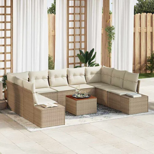 Conjunto de Sofá de Jardim   Bege e Branco (10 pcs)