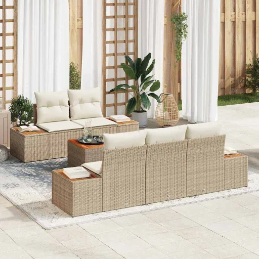 Conjunto de Sofá de Jardim   Bege Rattan Sintético (6 pcs)