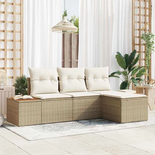 Conjunto de Sofá de Jardim com Almofada   Bege e Creme (4 pcs)