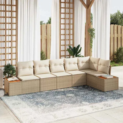 Conjunto de Sofá de Jardim   Bege e Creme Polirattan (6 pcs)