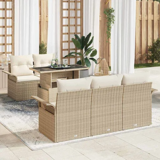 Conjunto de Sofá de Jardim   Bege Rattan de Polipropileno (6 pcs)