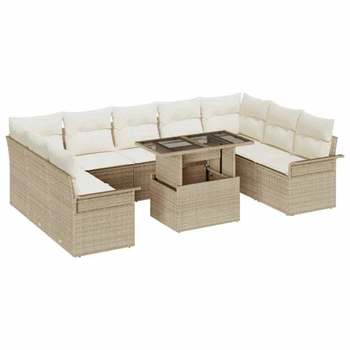 Conjunto de Sofá de Jardim   Bege Rattan de Polipropileno (10 pcs)