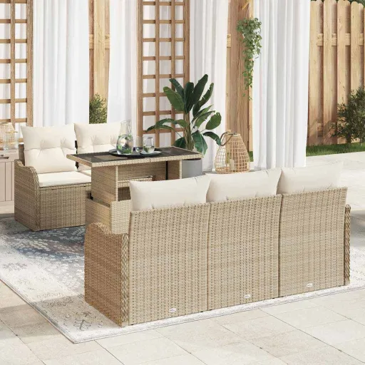 Conjunto de Sofá de Jardim   Bege Rattan de Polipropileno (6 pcs)