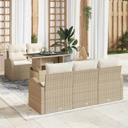 Conjunto de Sofá de Jardim   Bege Rattan de Polipropileno (6 pcs)