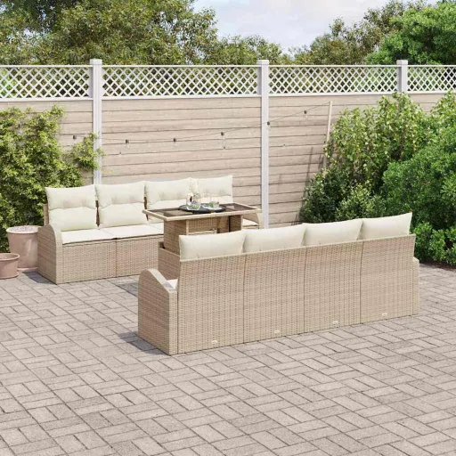 Conjunto de Sofá de Jardim   Bege Rattan de Polipropileno (9 pcs)