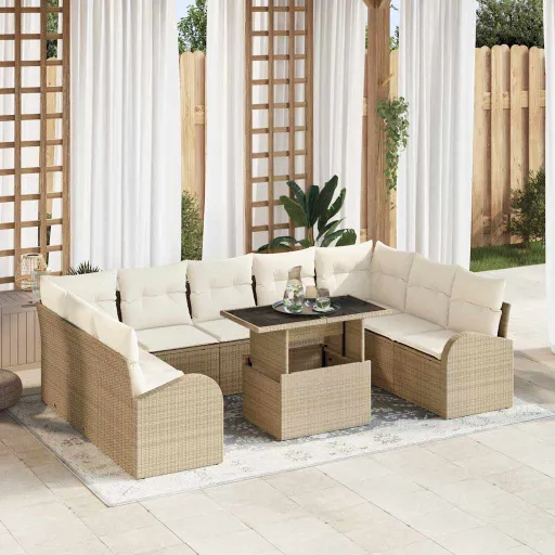Conjunto de Sofá de Jardim   Bege Rattan Sintético (10 pcs)