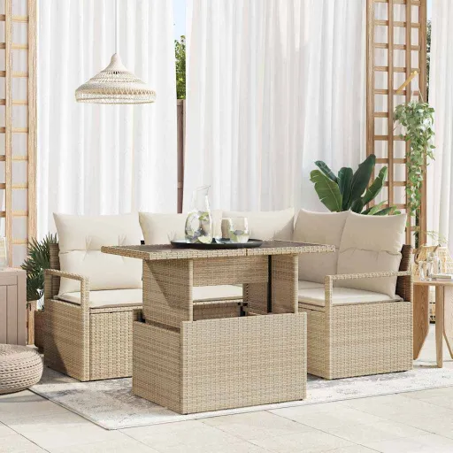 Conjunto de Sofá de Jardim   Bege Rattan Sintético (5 pcs)