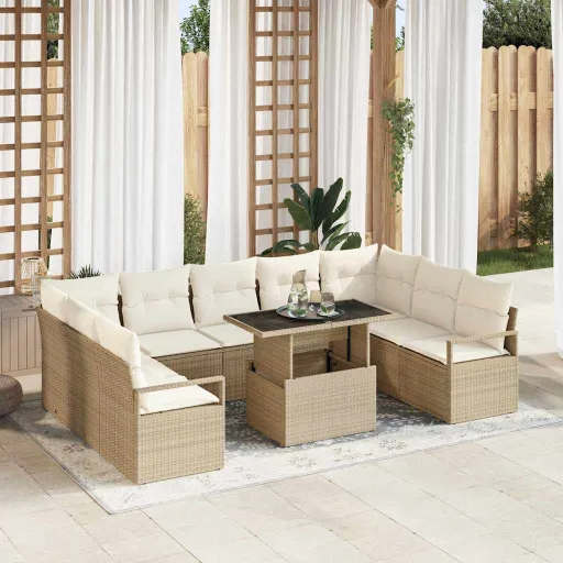 Conjunto de Sofá de Jardim   Bege Rattan Sintético (10 pcs)