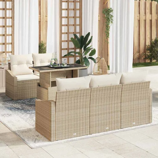 Conjunto de Sofá de Jardim   Bege Rattan Sintético (6 pcs)