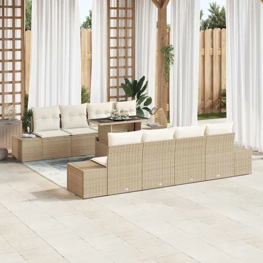 Conjunto de Sofá de Jardim com Almofada   Bege e Creme (9 pcs)