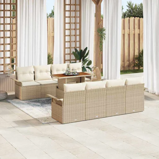 Conjunto de Sofá de Jardim   Bege Rattan Sintético (9 pcs)