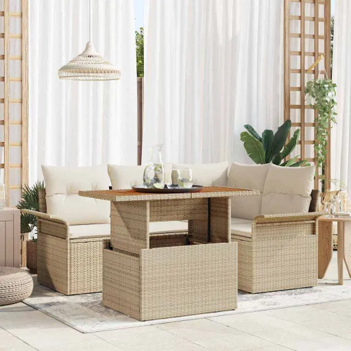Conjunto de Sofá de Jardim   Bege Rattan Sintético (5 pcs)