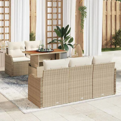 Conjunto de Sofá de Jardim   Bege Rattan Sintético (6 pcs)