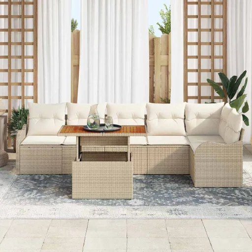 Conjunto de Sofá de Jardim   Bege Rattan Sintético (7 pcs)