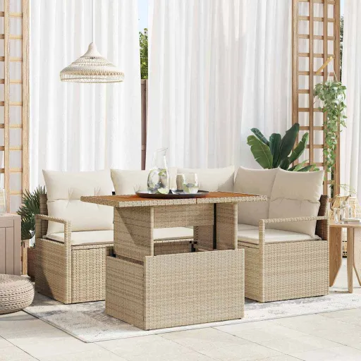 Conjunto de Sofá de Jardim   Bege Rattan Sintético (5 pcs)
