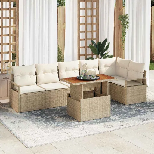 Conjunto de Sofá de Jardim   Bege Rattan Sintético (7 pcs)