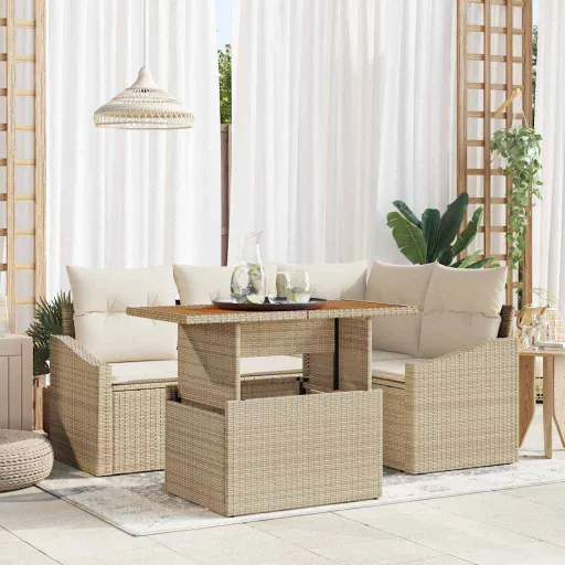 Conjunto de Sofá de Jardim   Bege Rattan Sintético (5 pcs)