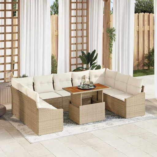 Conjunto de Sofá de Jardim   Bege Rattan Sintético (10 pcs)