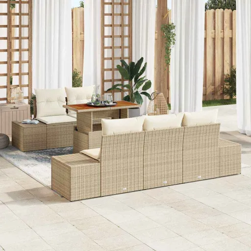 Conjunto de Sofá de Jardim   Bege Rattan Sintético (6 pcs)