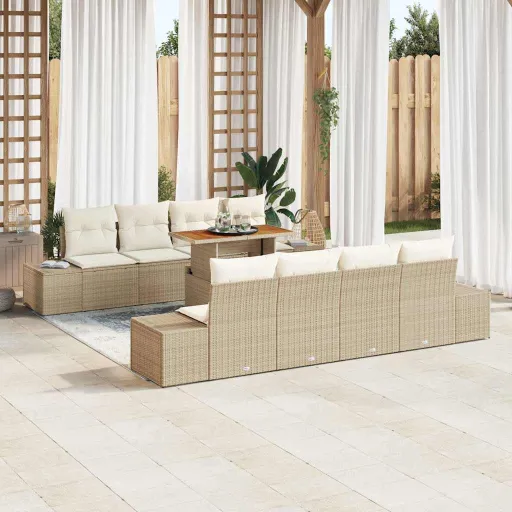 Conjunto de Sofá de Jardim   Bege Rattan Sintético (9 pcs)