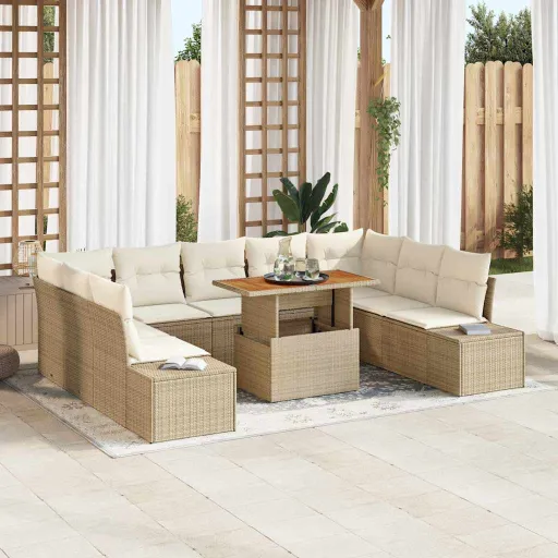 Conjunto de Sofá de Jardim   Bege Rattan Sintético (10 pcs)