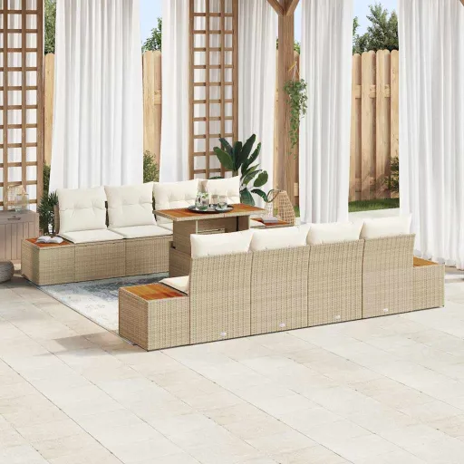 Conjunto de Sofá de Jardim   Bege Rattan Sintético (9 pcs)